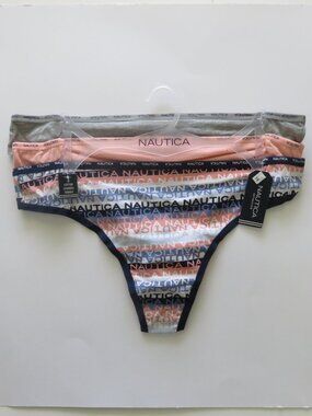 (#135) Nautica Women's 3 Pack Cotton Spandex Thongs Panties Size 1X